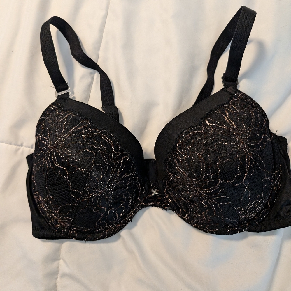 Black bra with floral gold accent